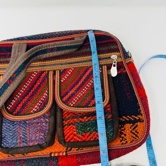 Handmade Multicolor Tweed Shoulder Bag Boho Woven Purse with Front Pockets - Picture 9 of 9